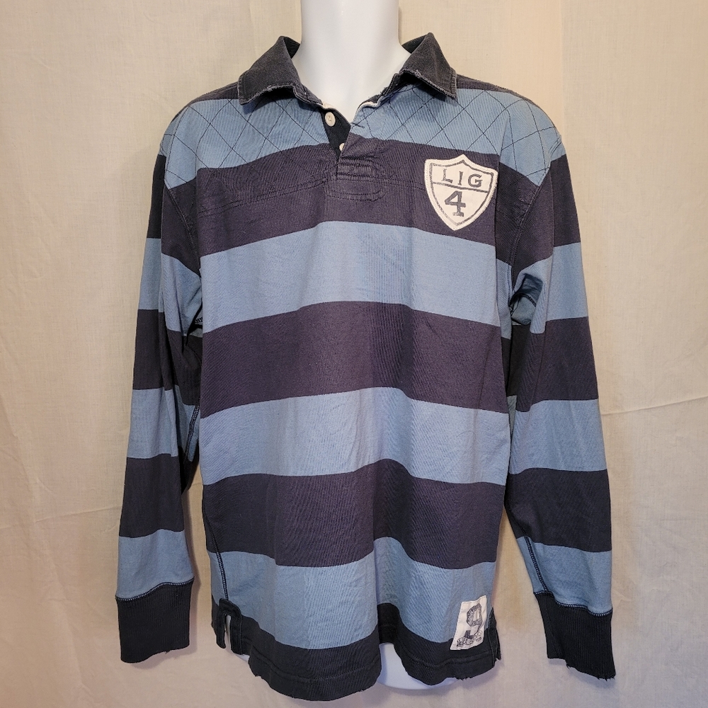 Blue Striped Life Is Good Long Sleeve Polo Rugby Shirt